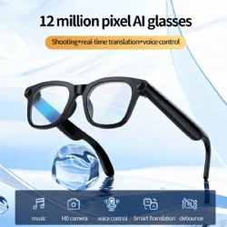 AI Smart Glasses with Camera, 4K Video, Real-Time Translation, AI Assistant Object Recognition, Open-Ear Speakers, Bluetooth Calling, Transparent Lenses